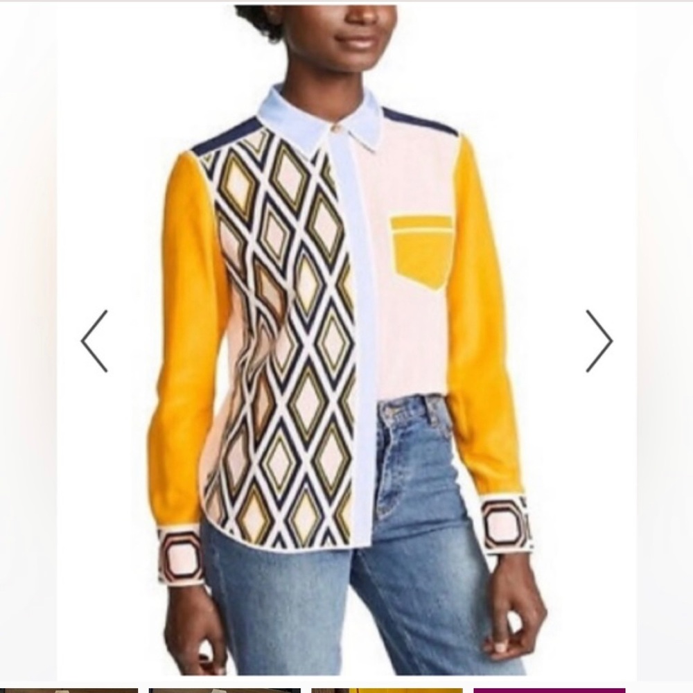 Tory Burch size 2 Contrast “Jackie” Blouse Shirt Solitaire Diamond